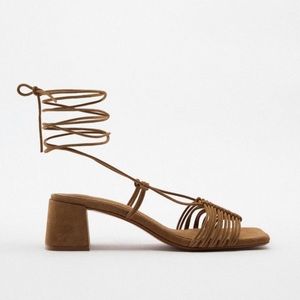 Lace Up Low Heel Leather Sandals | Zara